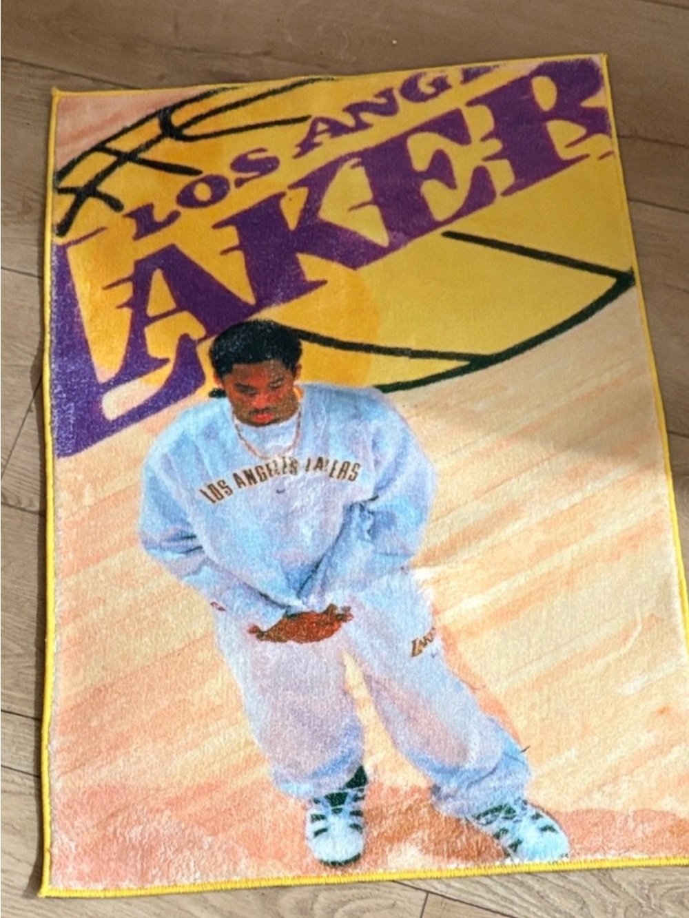 Los Angeles Lakers Yellow & Purple Decorative Throw Rug featuring Kobe Bryant